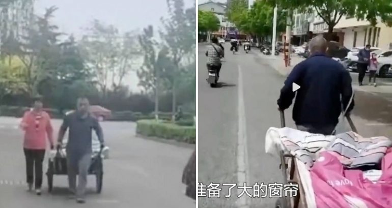 Chinese brothers use hand cart to pull their sick mother from the hospital 22 miles to their home