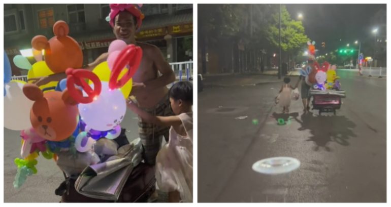 Homeless single father in China who sells balloons at night with his daughter goes viral