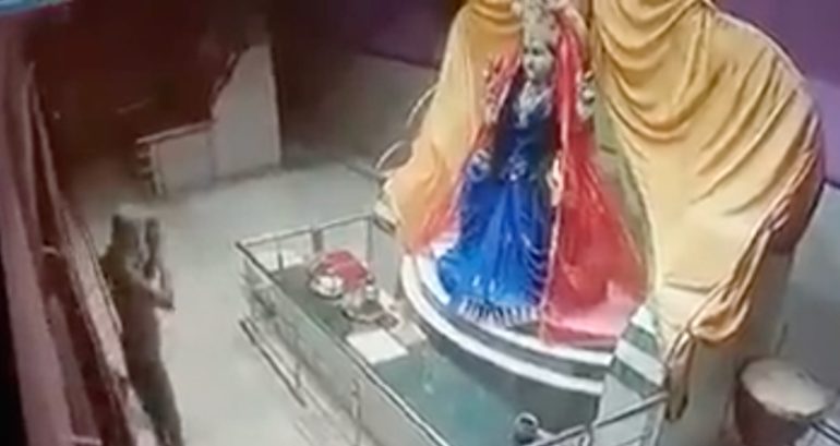 CCTV captures man making sure to pray to goddess before stealing temple’s donation box in India