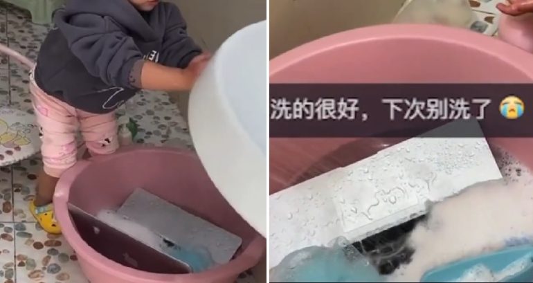 2-year-old Chinese girl washes her father’s laptop with soap after hearing him say it’s full of ‘trash’
