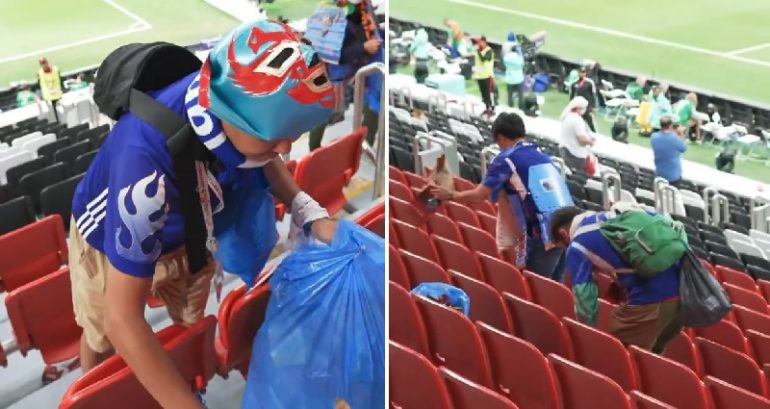 Japanese fans go viral for cleaning up everyone’s mess at the World Cup — again