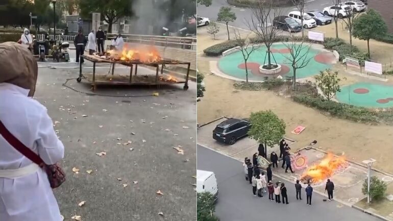 Videos show bodies in China being burned on the streets as crematoriums fill up due to COVID surge