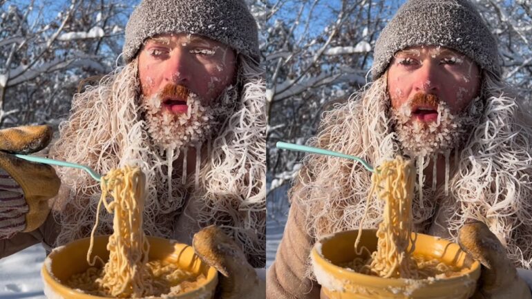 Man’s ramen freezes mid-air in viral TikTok video