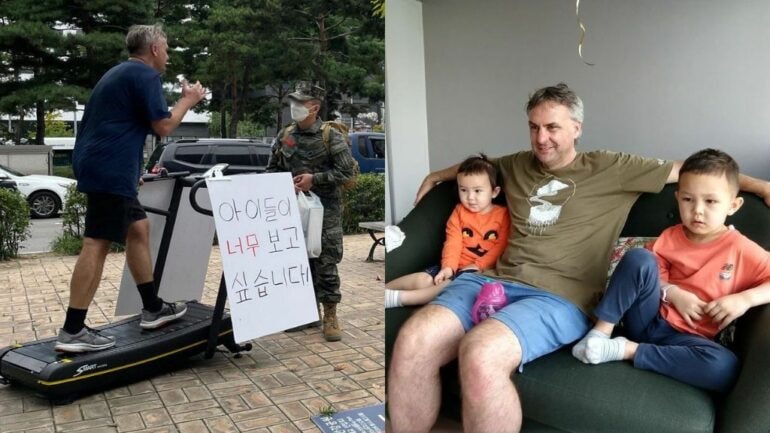 ‘I miss my children so much’: Why an American father is walking endlessly on a treadmill in Seoul
