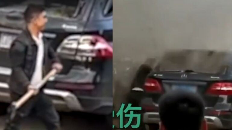 Video captures axe-wielding man in China destroying ex-boss’s Mercedes-Benz