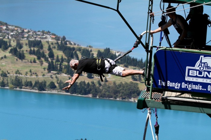 69-year-old Dan Pena bungee jumping like a badass
