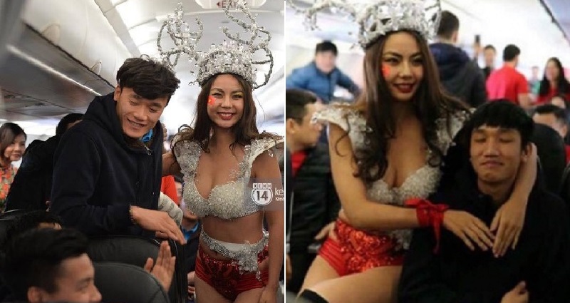 vietnamese bikini airline treats soccer team with sexy show after win