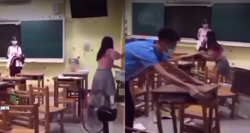 Taiwanese teacher flips desks
