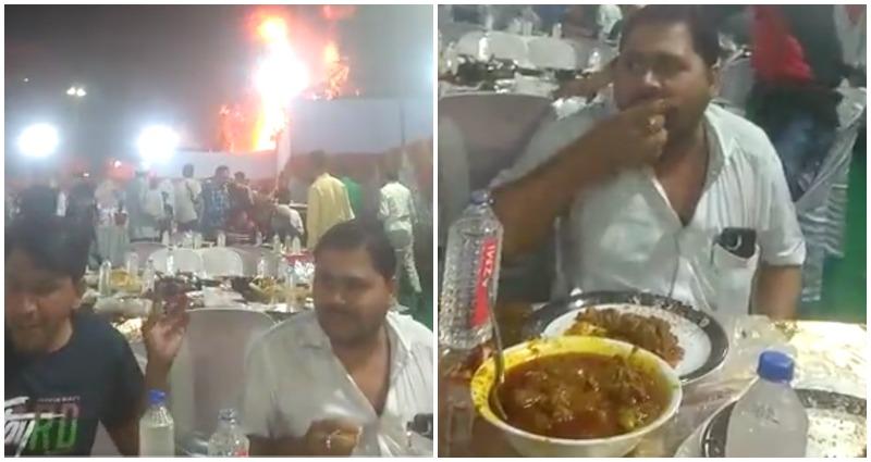 Hungry Indian Wedding Guests During Fire